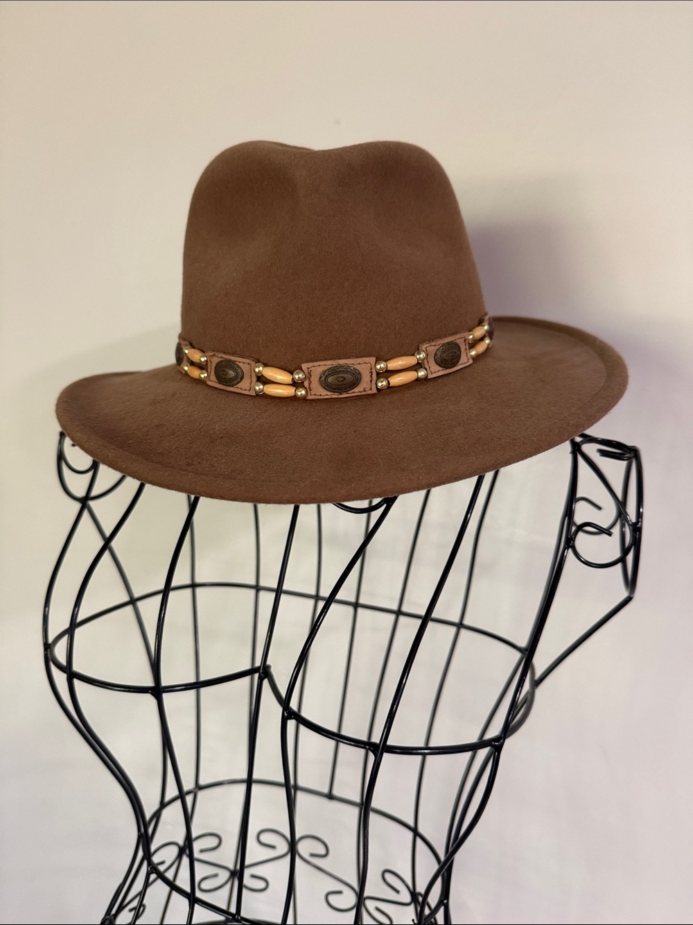 Scala Brown Felt Fedora with Beaded Accent Band